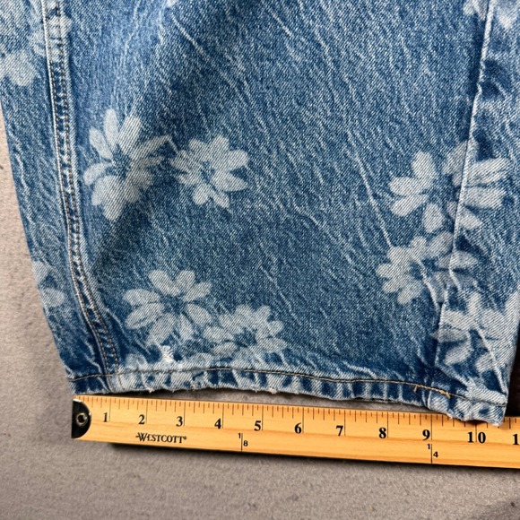 Free People We The Free Floral Barrel Leg Jean Blue High Rise Size 32 Distressed - Picture 7 of 13
